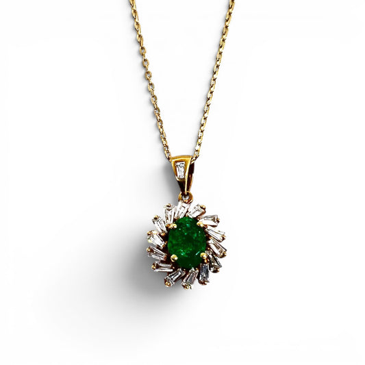 18ky Emeralds and Baguette Diamonds Necklace