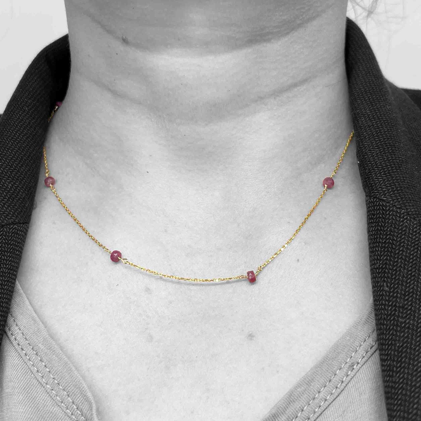 18ky Ruby Beads Necklace