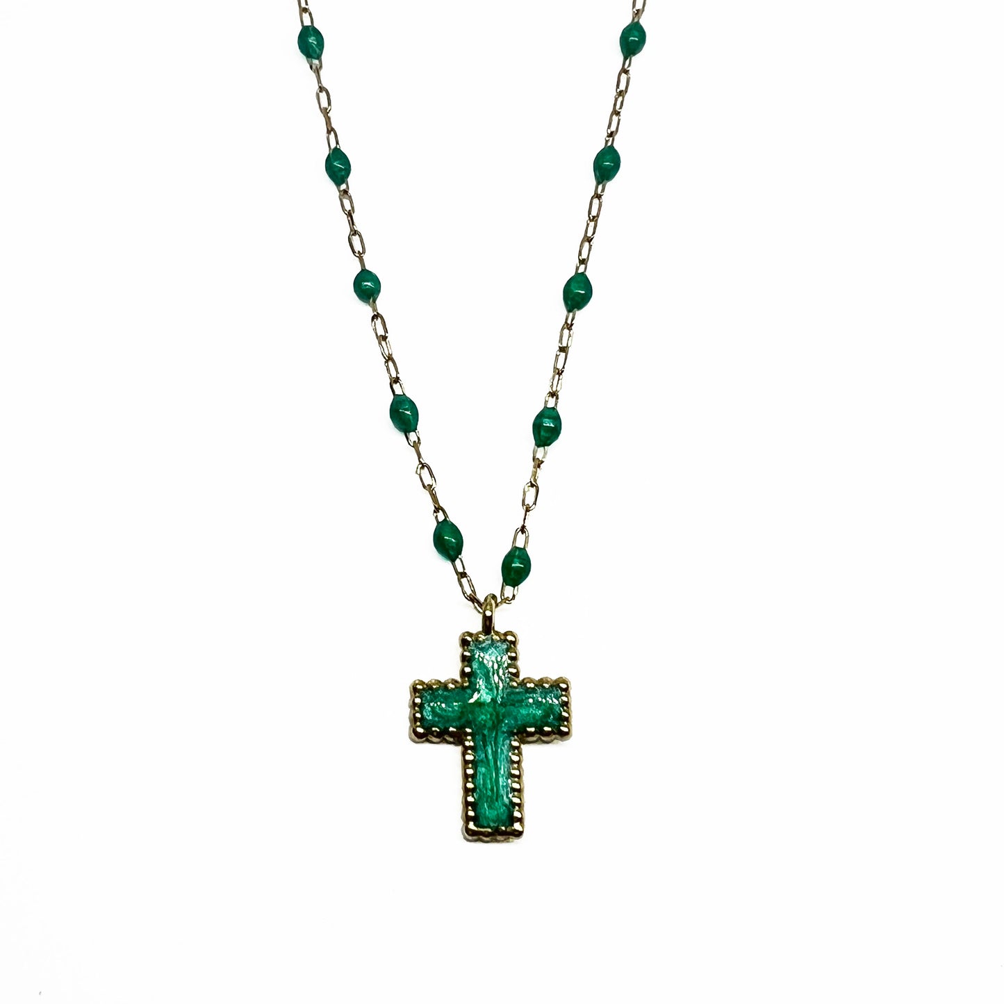 18ky Green Enamel Beads Necklace