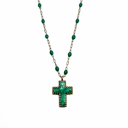18ky Green Enamel Beads Necklace