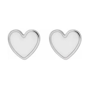 Silver White Enamel Heart Earrings