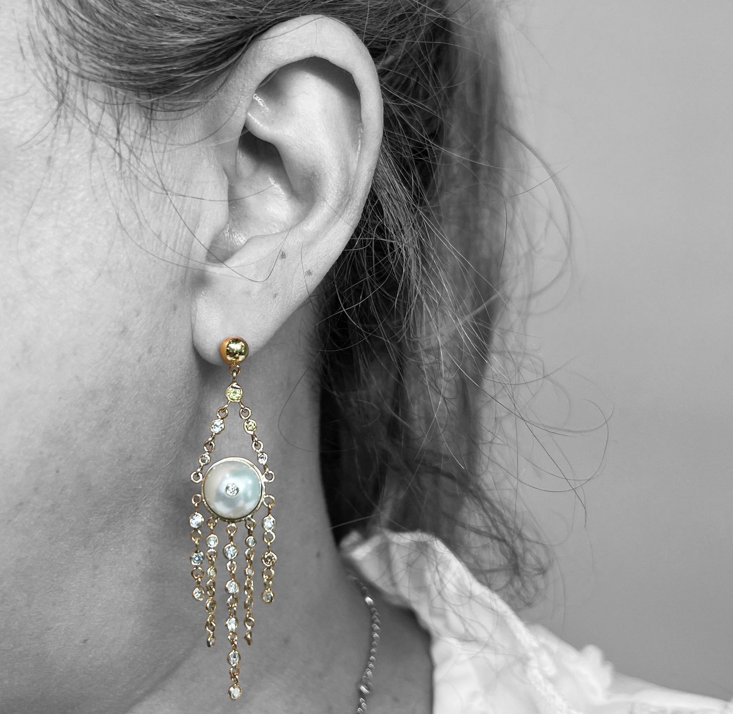 14ky Pearl & Diamond dangle earrings