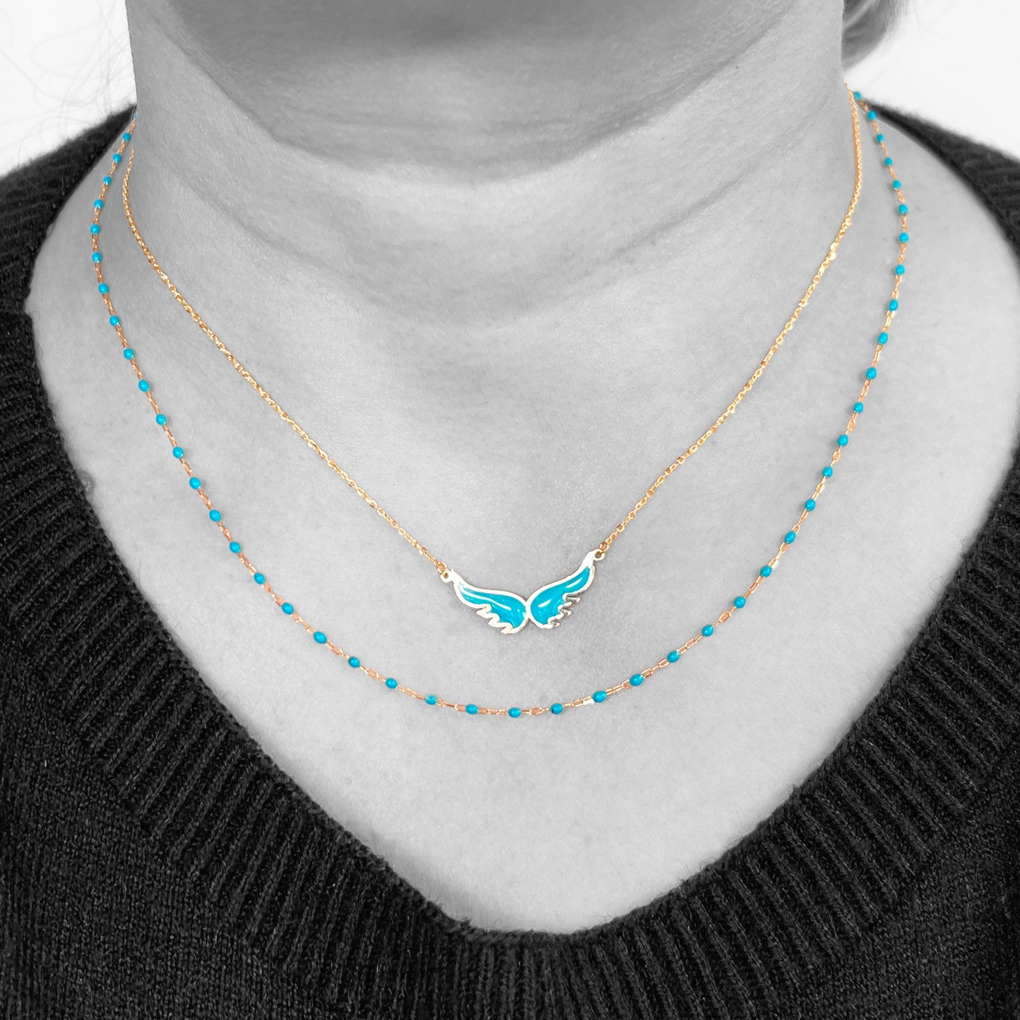 18ky Turquoise Enamel Beads Necklace