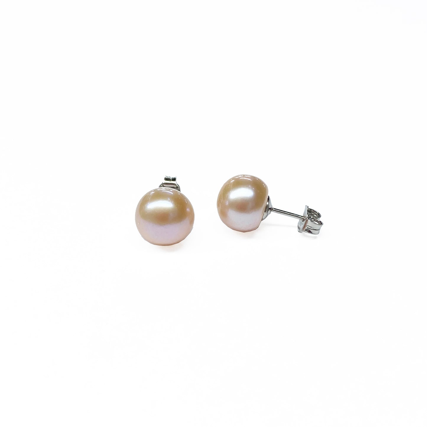 Silver Pink Pearl Stud Earrings 8.5mm