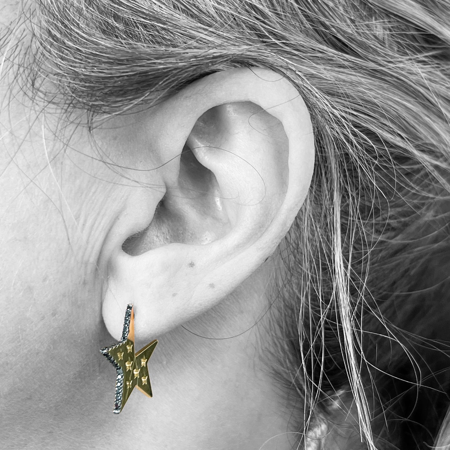 18k Black Diamonds Star Earrings