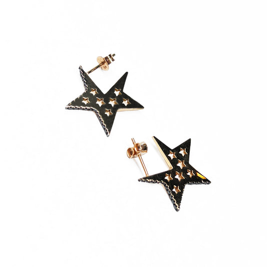 18k Black Diamonds Star Earrings