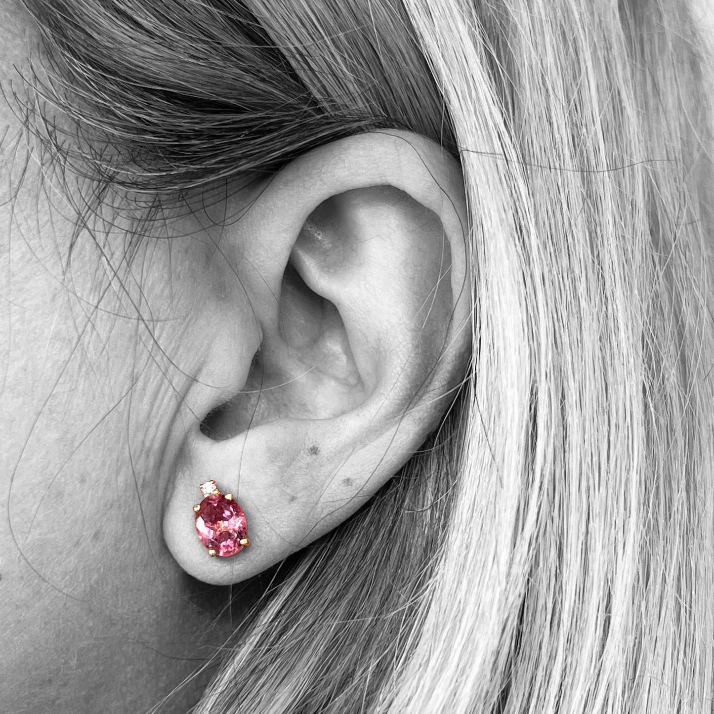 18ky Pink Tourmaline Stud Earrings