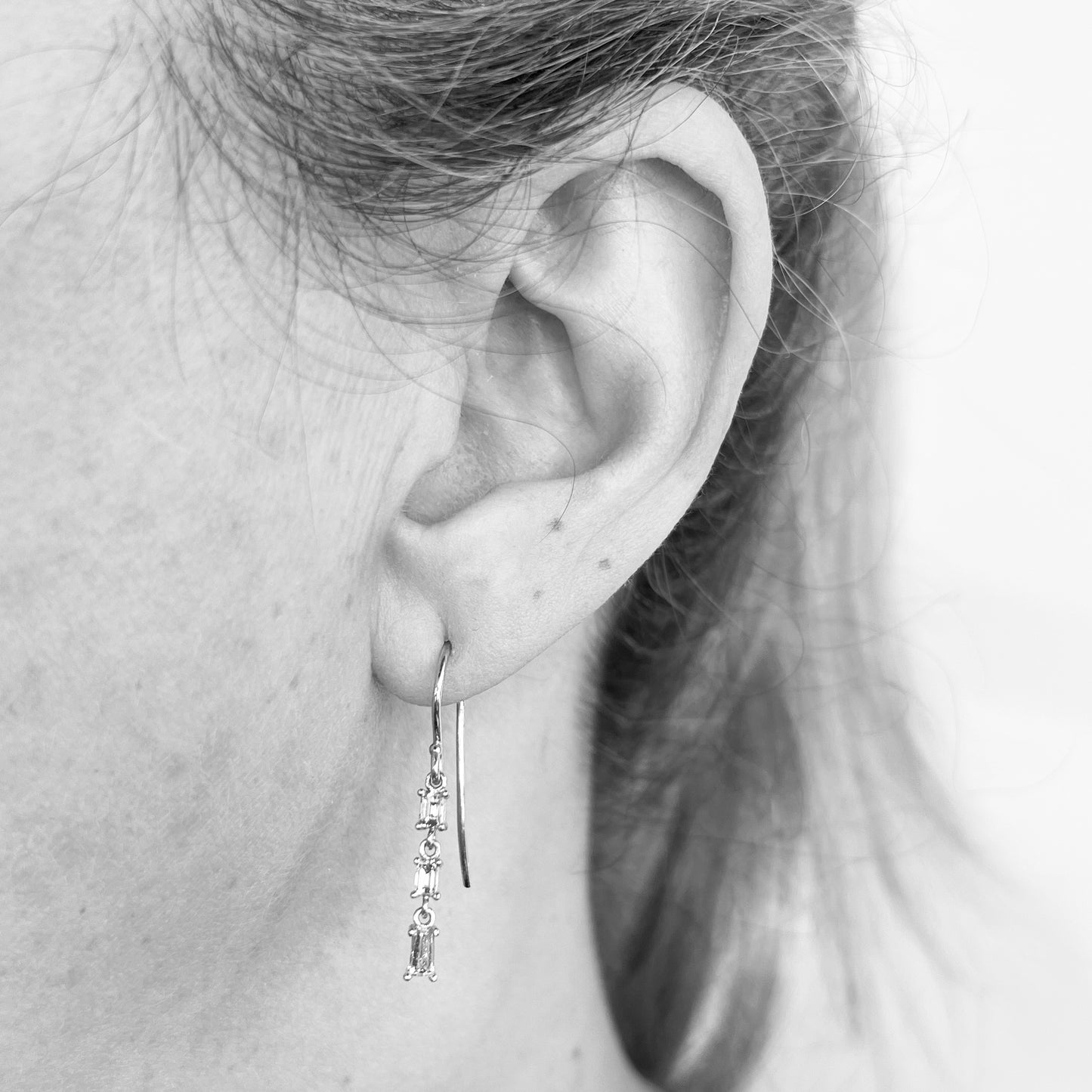 Platinum baguette diamond earrings
