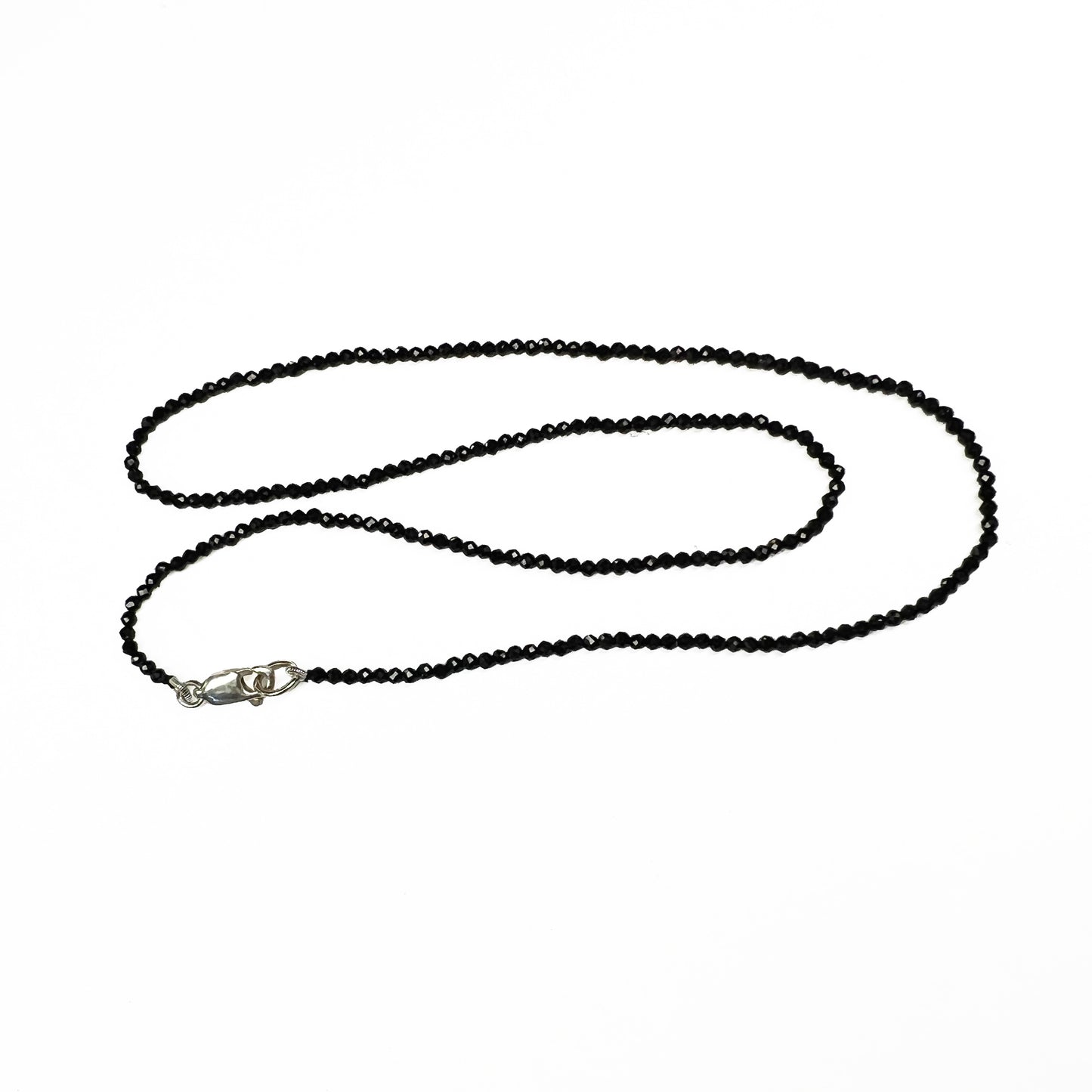 Black Spinel Necklace with Silver Clasp
