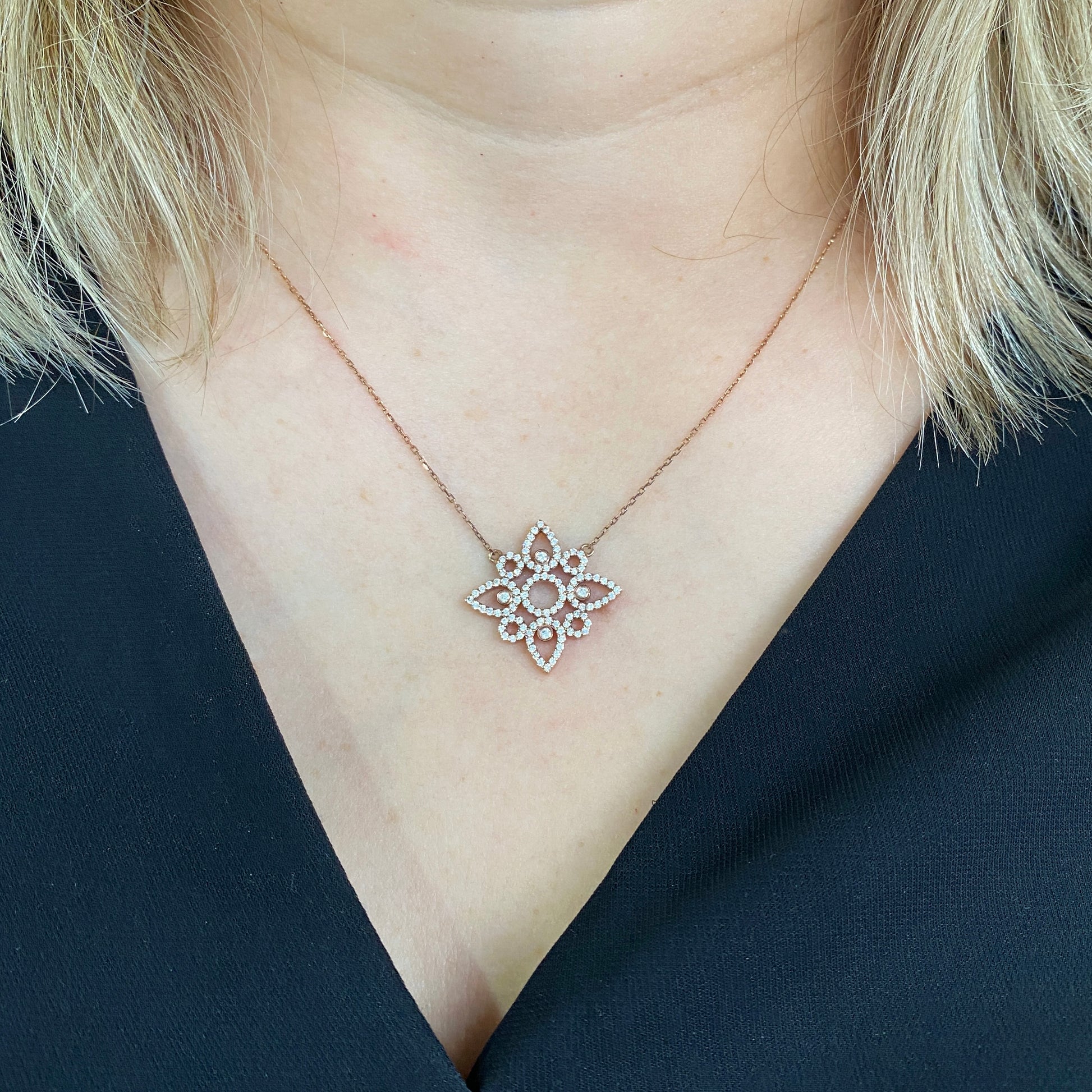 18k rose Diamond Flower Necklace by Ferro & Fiori - eklektic jewelry studio