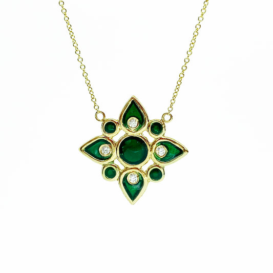 18ky Green Enamel & Diamond Flower Necklace by Ferro & Fiori - eklektic jewelry studio