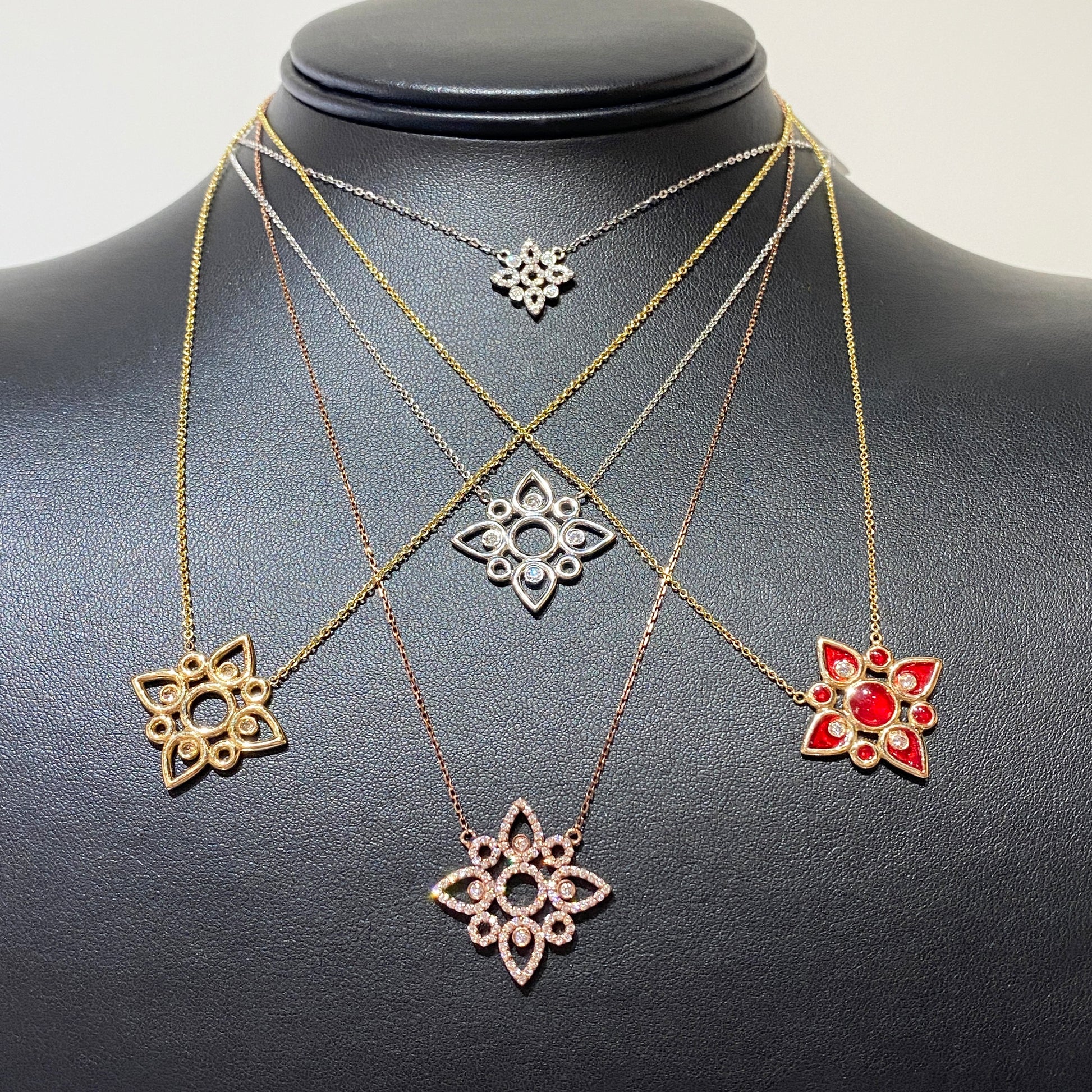 18k rose Diamond Flower Necklace by Ferro & Fiori - eklektic jewelry studio