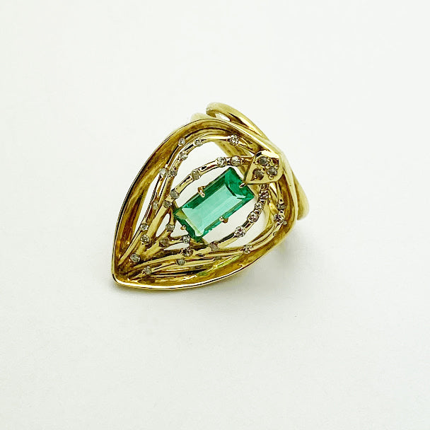 18ky Emerald and Diamonds Lotus Ring - eklektic jewelry studio