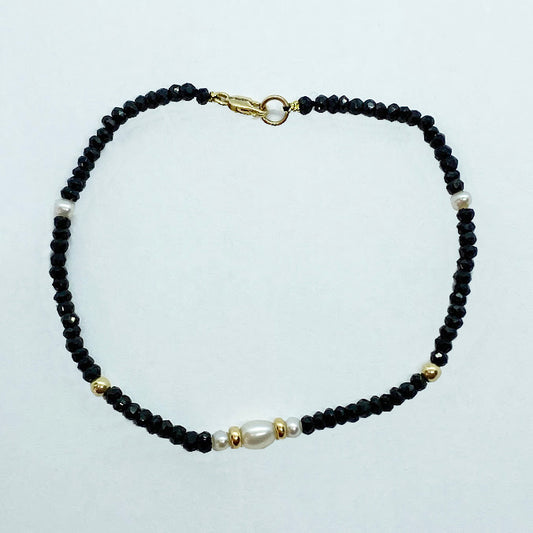 14ky Black Spinel Beads And Pearls Bracelet - eklektic jewelry studio