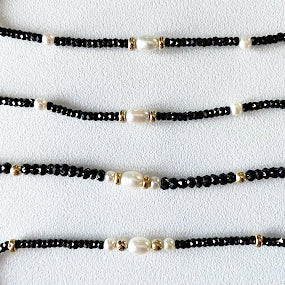 14ky Black Spinel Beads And Pearls Bracelet - eklektic jewelry studio