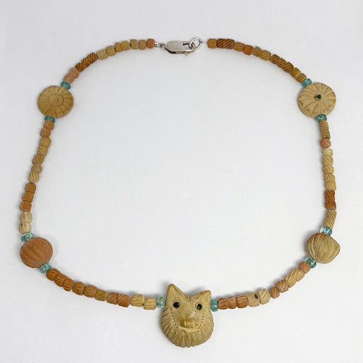 Clay Owl on Clay And Emerald Beads Necklace - eklektic jewelry studio