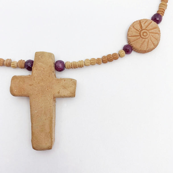 Clay Cross on Clay and Ruby Beads Necklace - eklektic jewelry studio