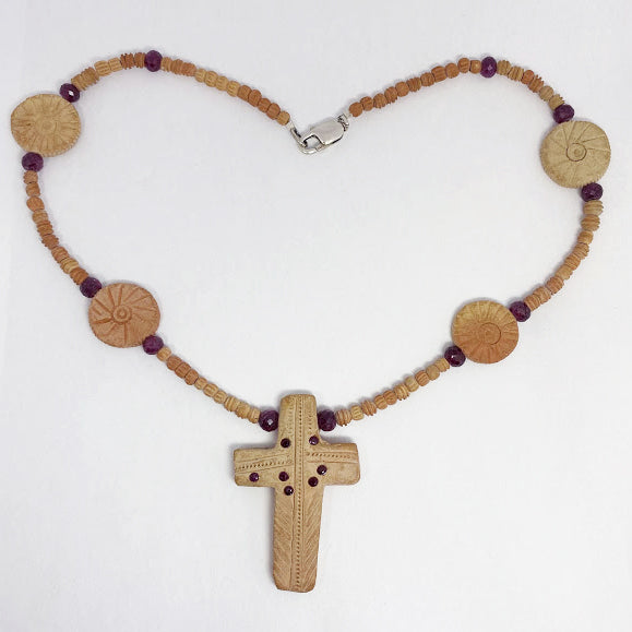 Clay Cross on Clay and Ruby Beads Necklace - eklektic jewelry studio