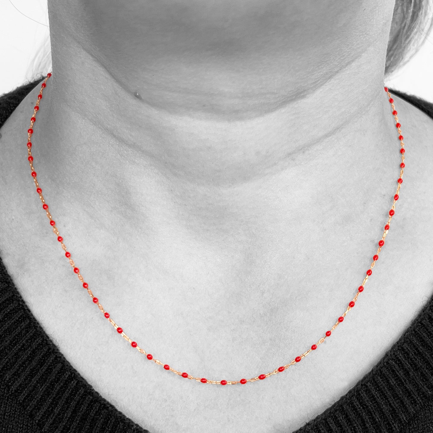 18ky Red Enamel Beads Necklace
