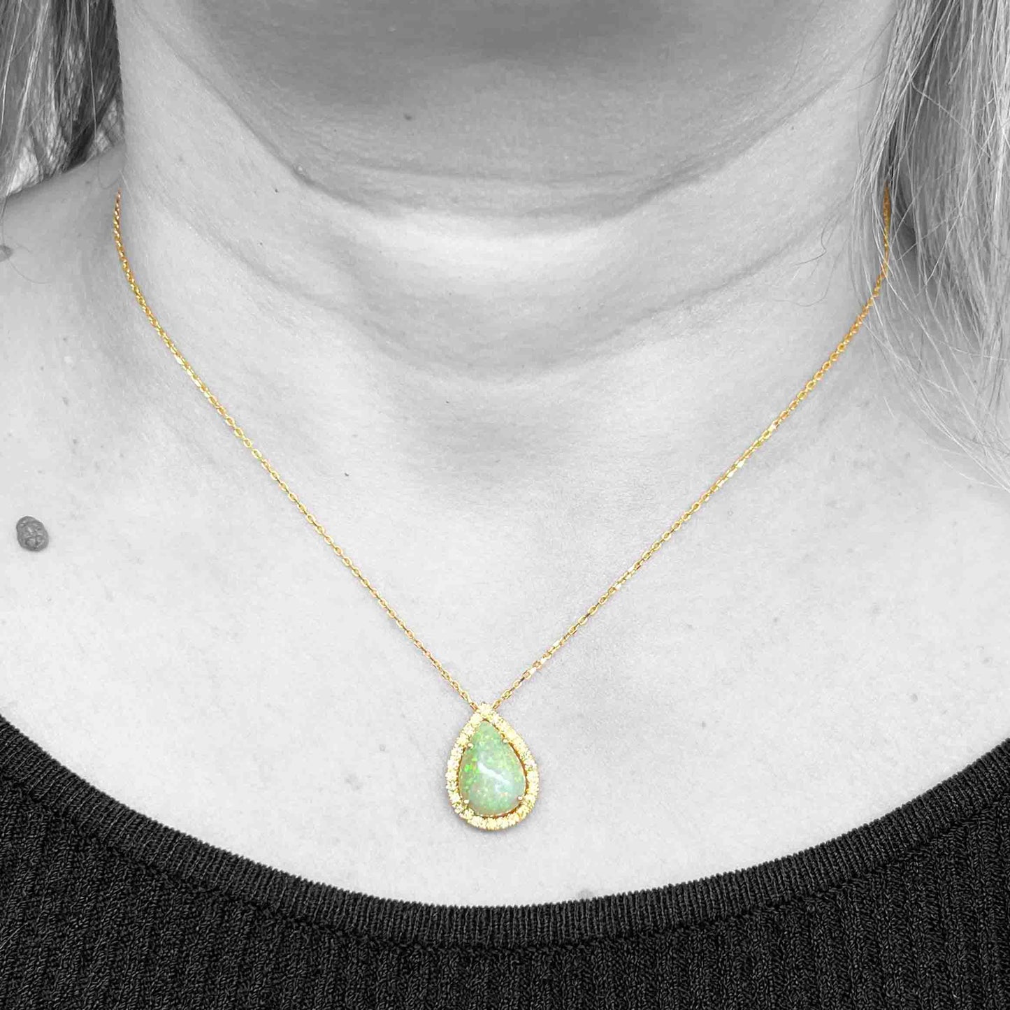 18ky Opal and Diamond Halo Necklace