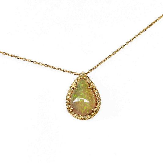 18ky Opal and Diamond Halo Necklace