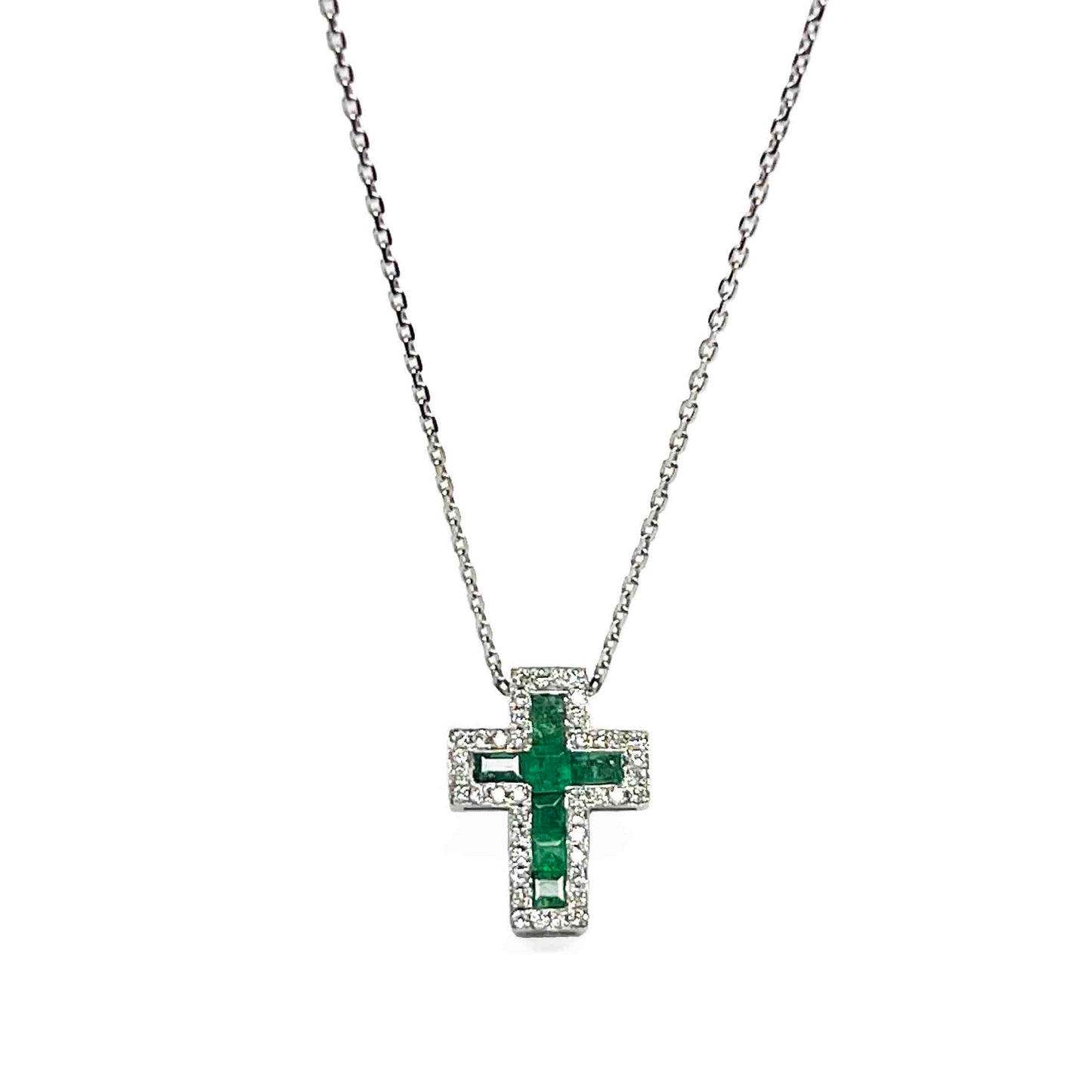 18kw Emeralds and Diamonds Cross