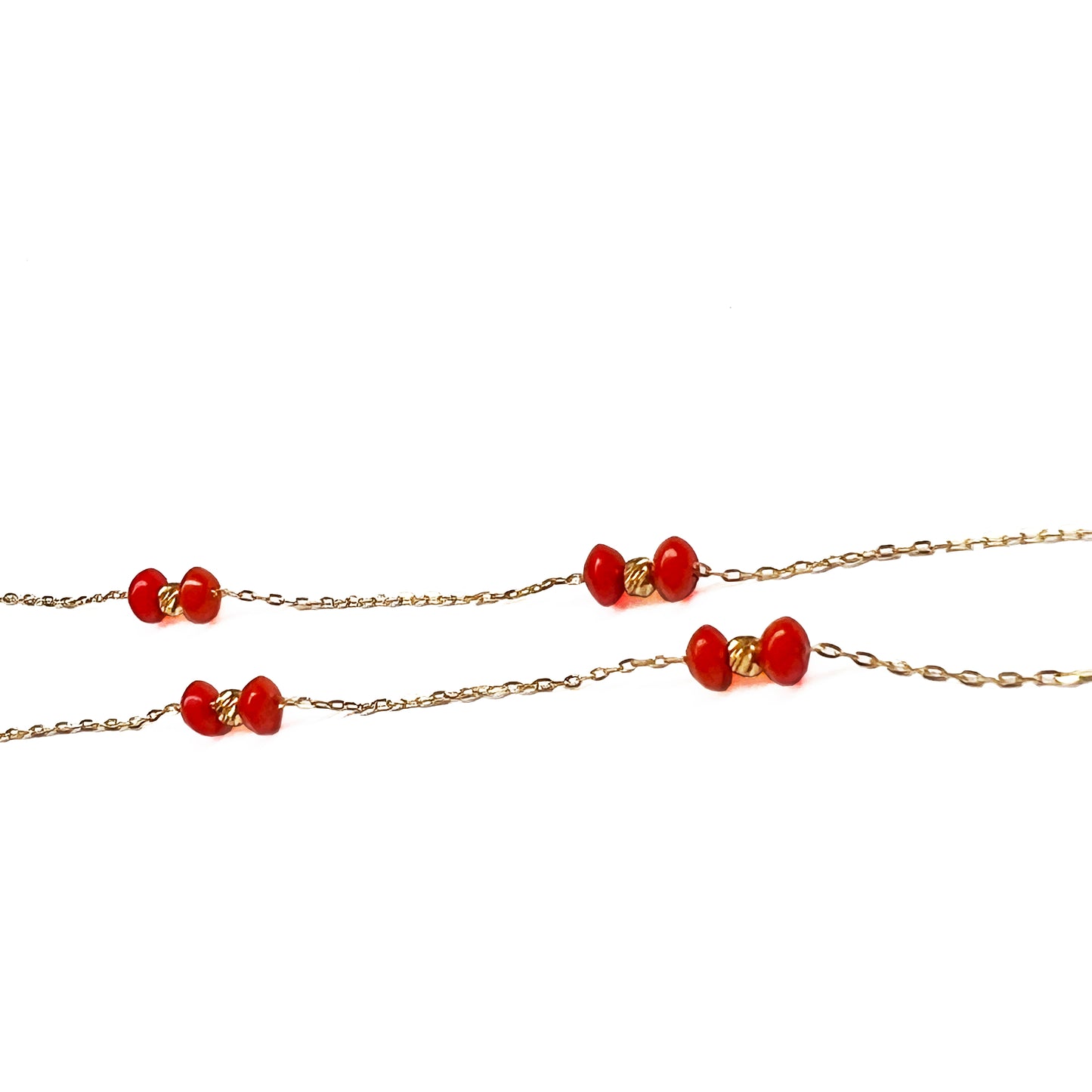 18ky Double Coral Beads Necklace