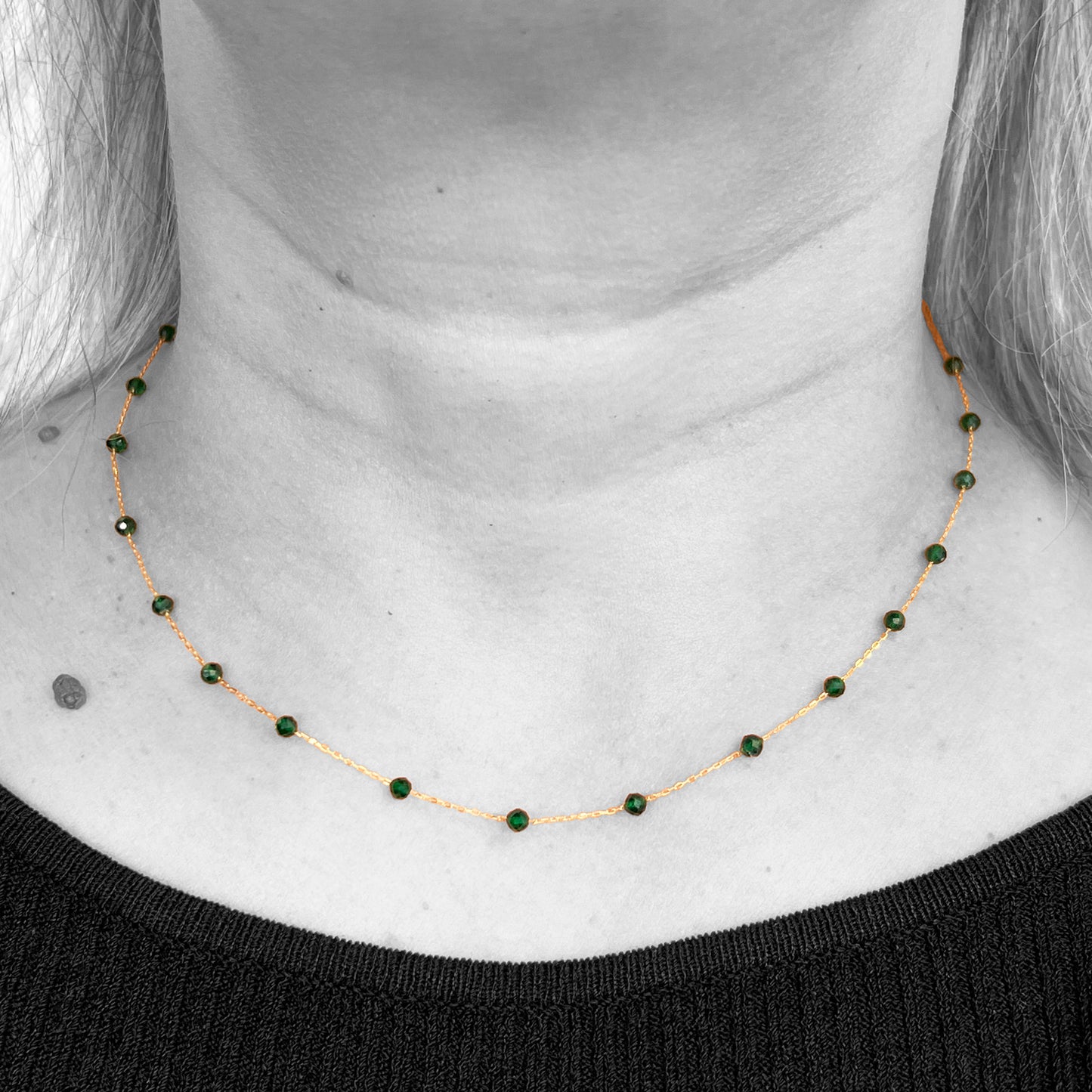 18ky Emerald Beads Necklace