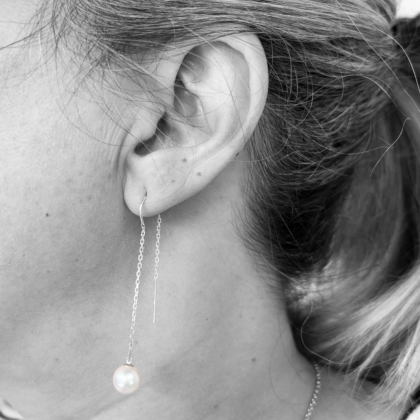 Silver Freshwater Pearl U Earrings