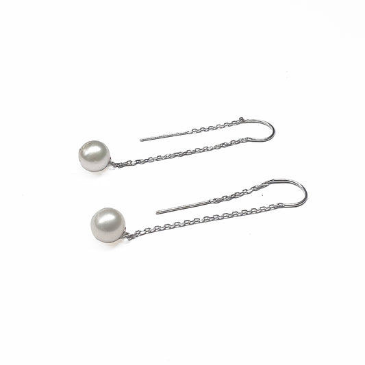 Silver Freshwater Pearl U Earrings