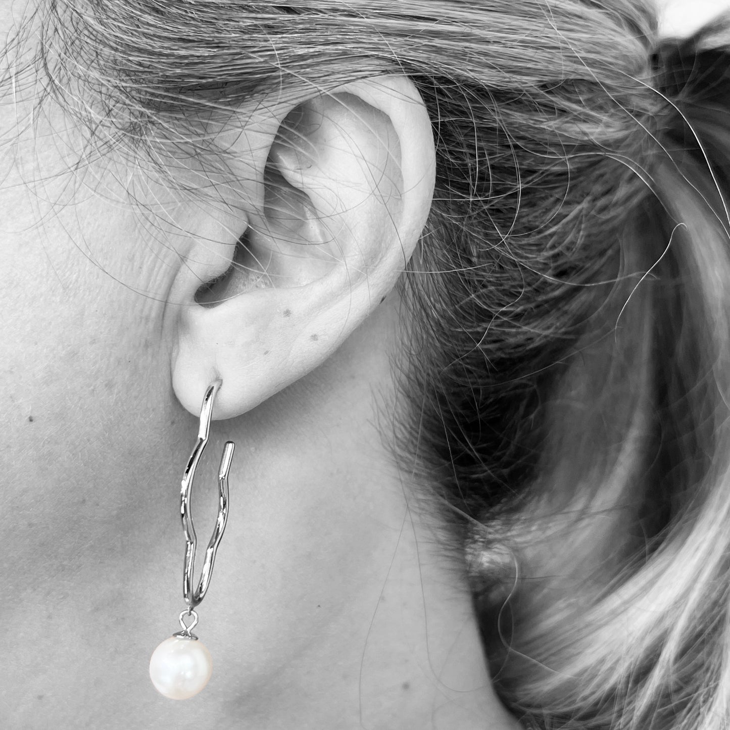 Silver White Pearl Cloud Earrings