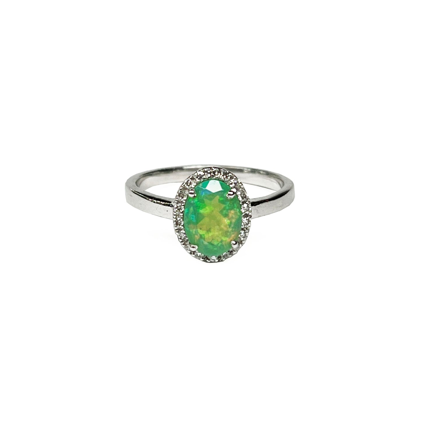 18kw Opal & Diamond Halo Ring