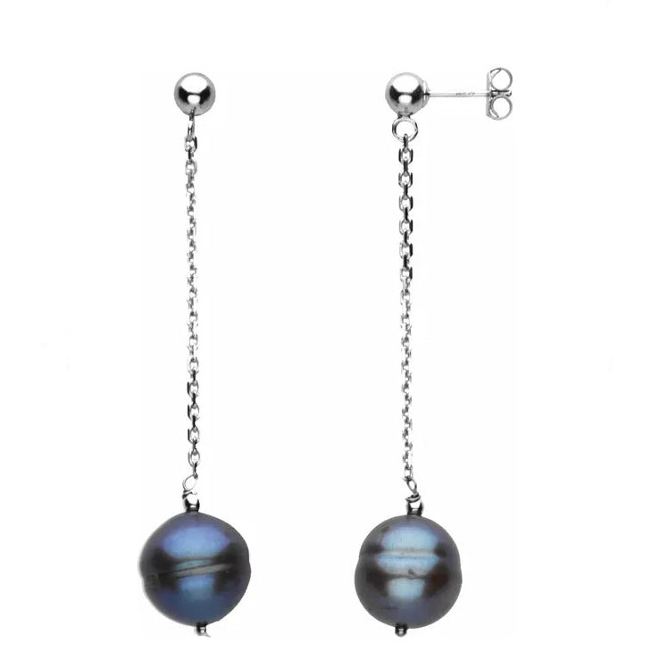 Silver Black Pearl Earrings