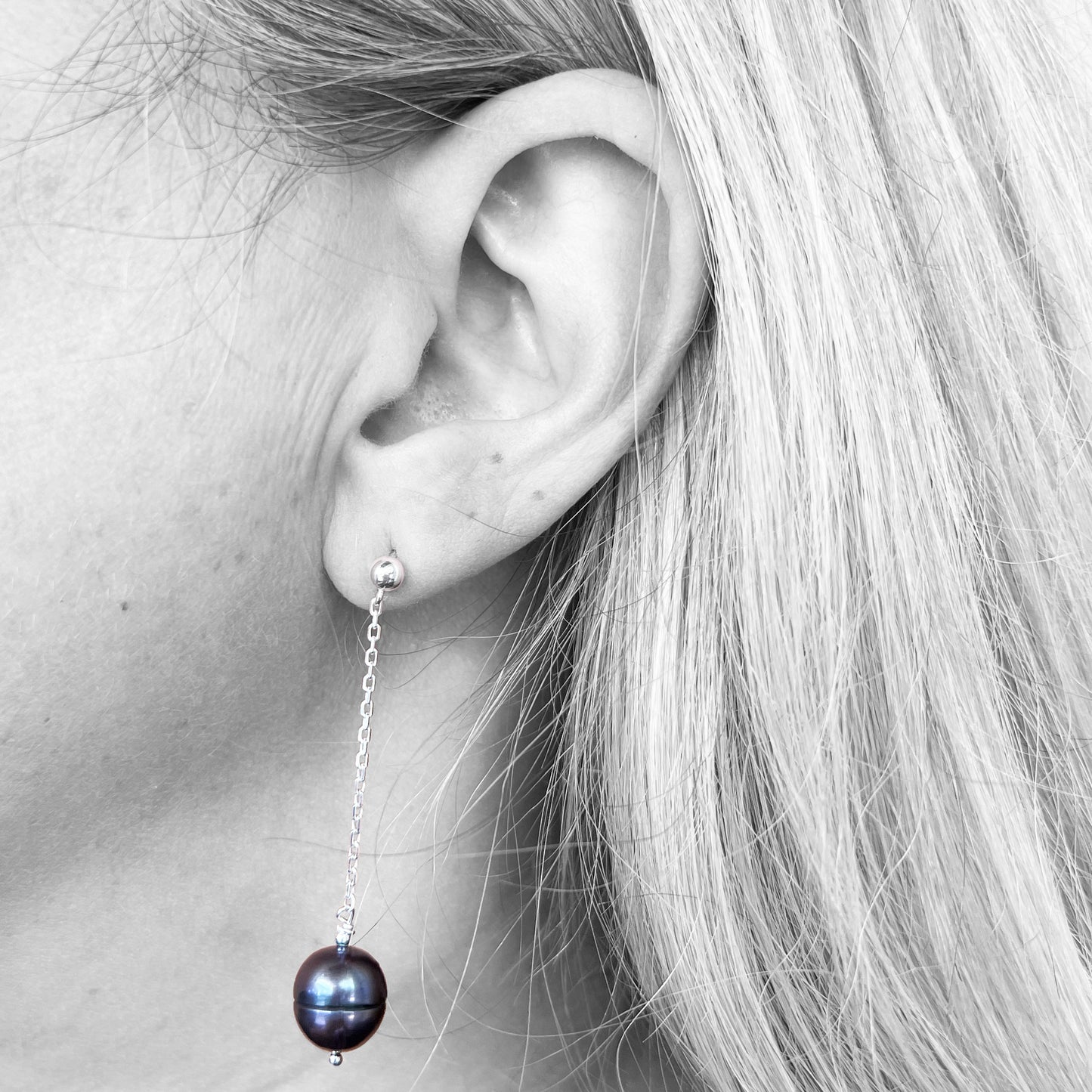 Silver Black Pearl Earrings