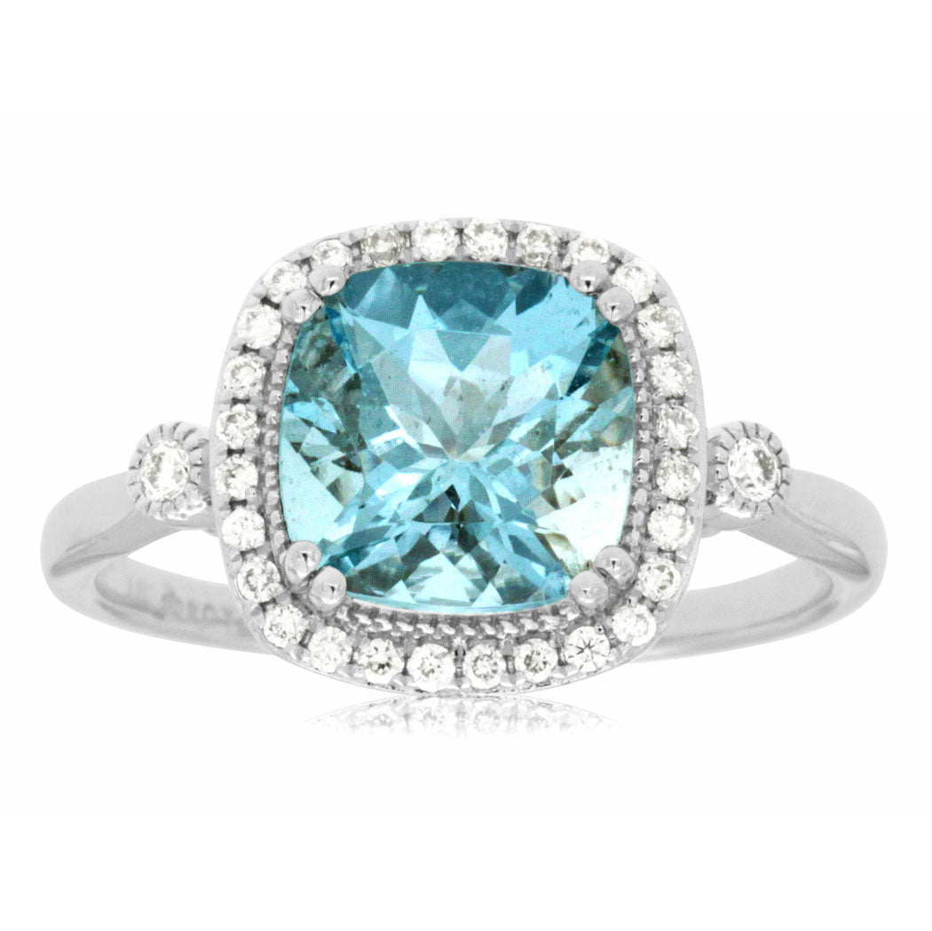 14kw Aquamarine Ring with Diamond Halo - eklektic jewelry studio