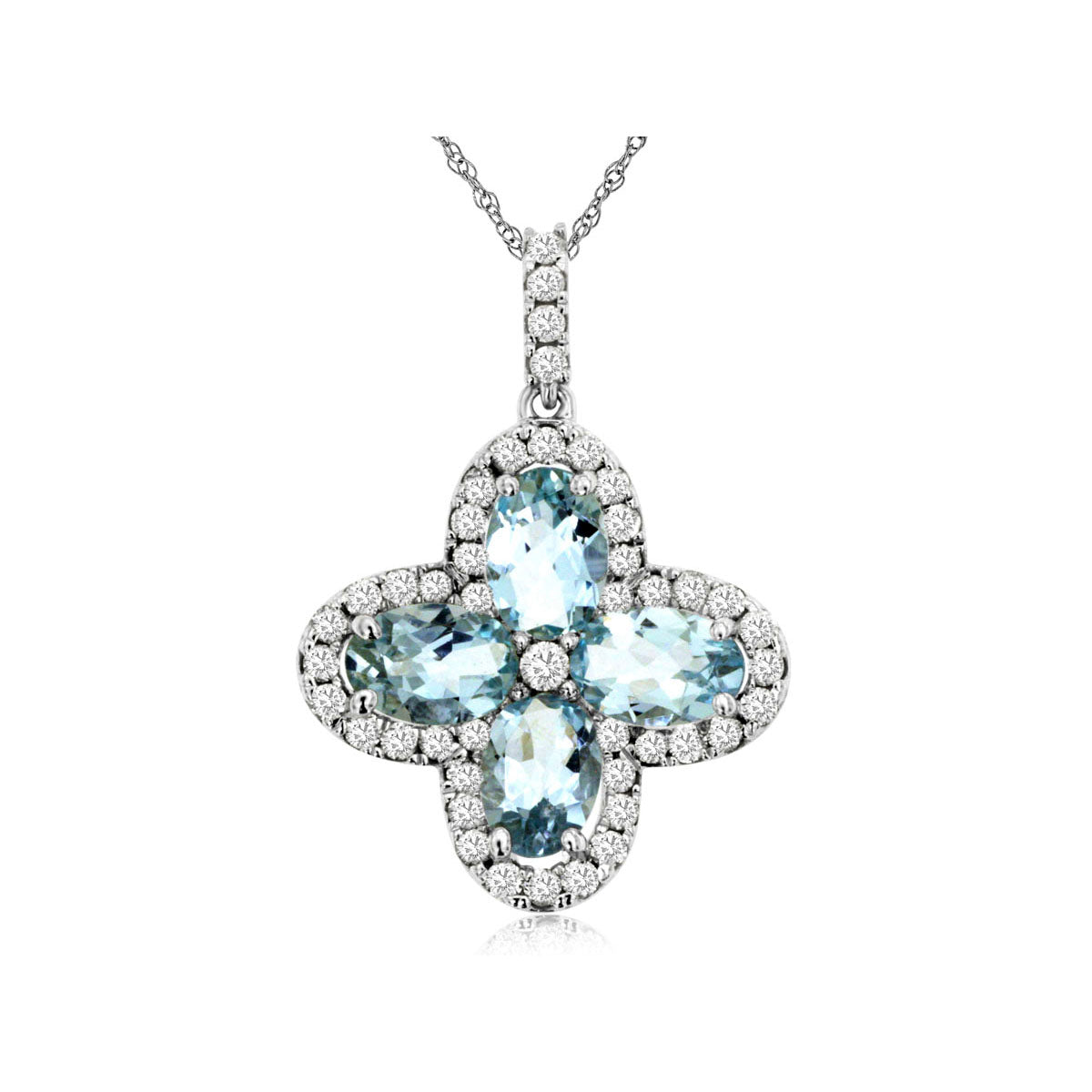 14kw Aquamarine and Diamond Clover Pendant