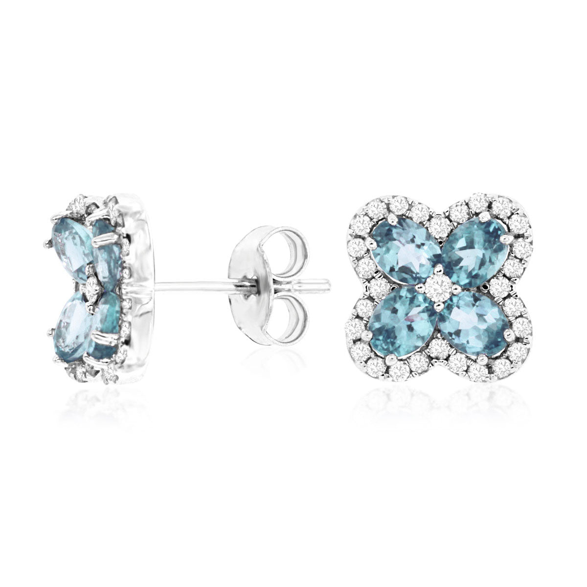 14kw Aquamarine and Diamond Clover Earrings