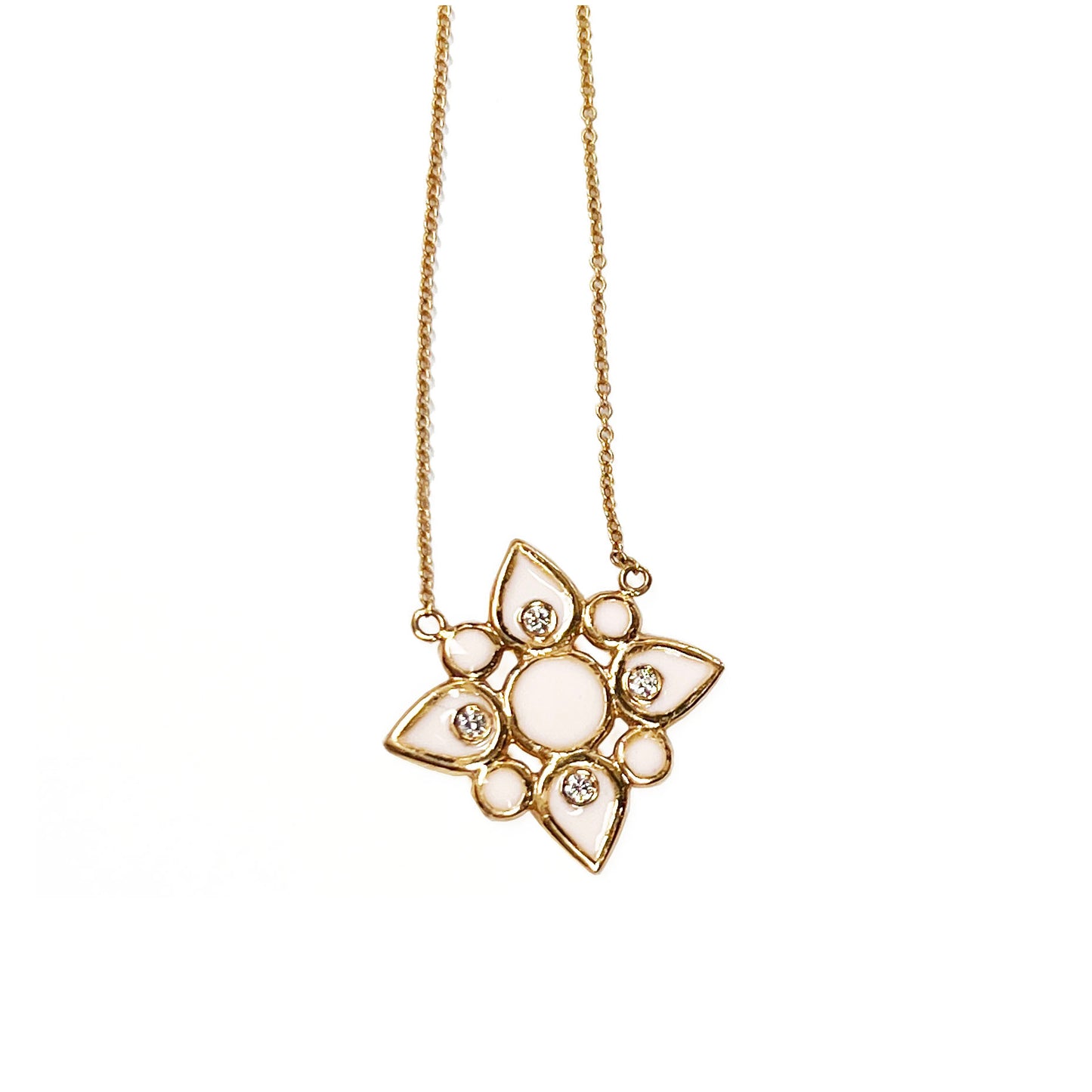 18ky Blush Enamel & Diamond Flower Necklace