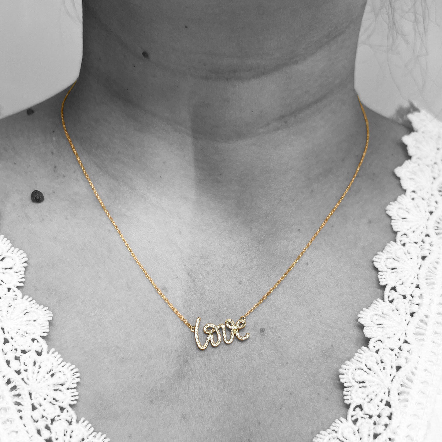 14k Yellow Diamond Love Necklace 0.22ctw
