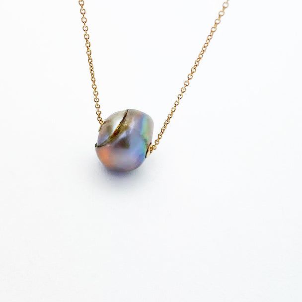 Black Baroque Pearl Slide on 14ky Chain - eklektic jewelry studio