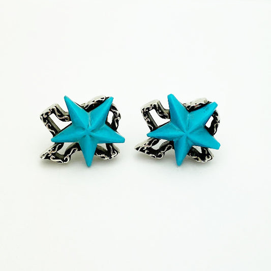 Texas Star Turquoise Oxidized Silver Cufflinks - eklektic jewelry studio