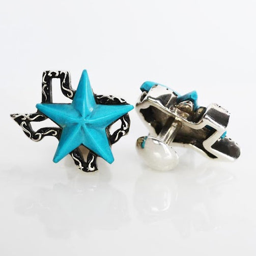 Texas Star Turquoise Oxidized Silver Cufflinks - eklektic jewelry studio