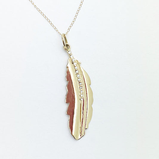 14ky Feather Pendant with Diamonds - eklektic jewelry studio
