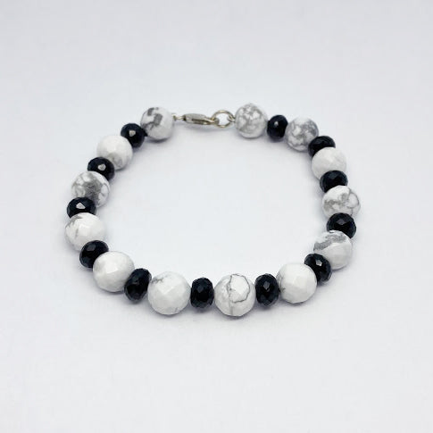 Silver Black Spinel and White Jasper Bracelet - eklektic jewelry studio