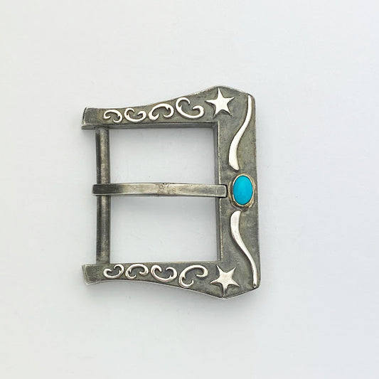 Oxidized Silver Belt Buckle with Round Turquoise - eklektic jewelry studio