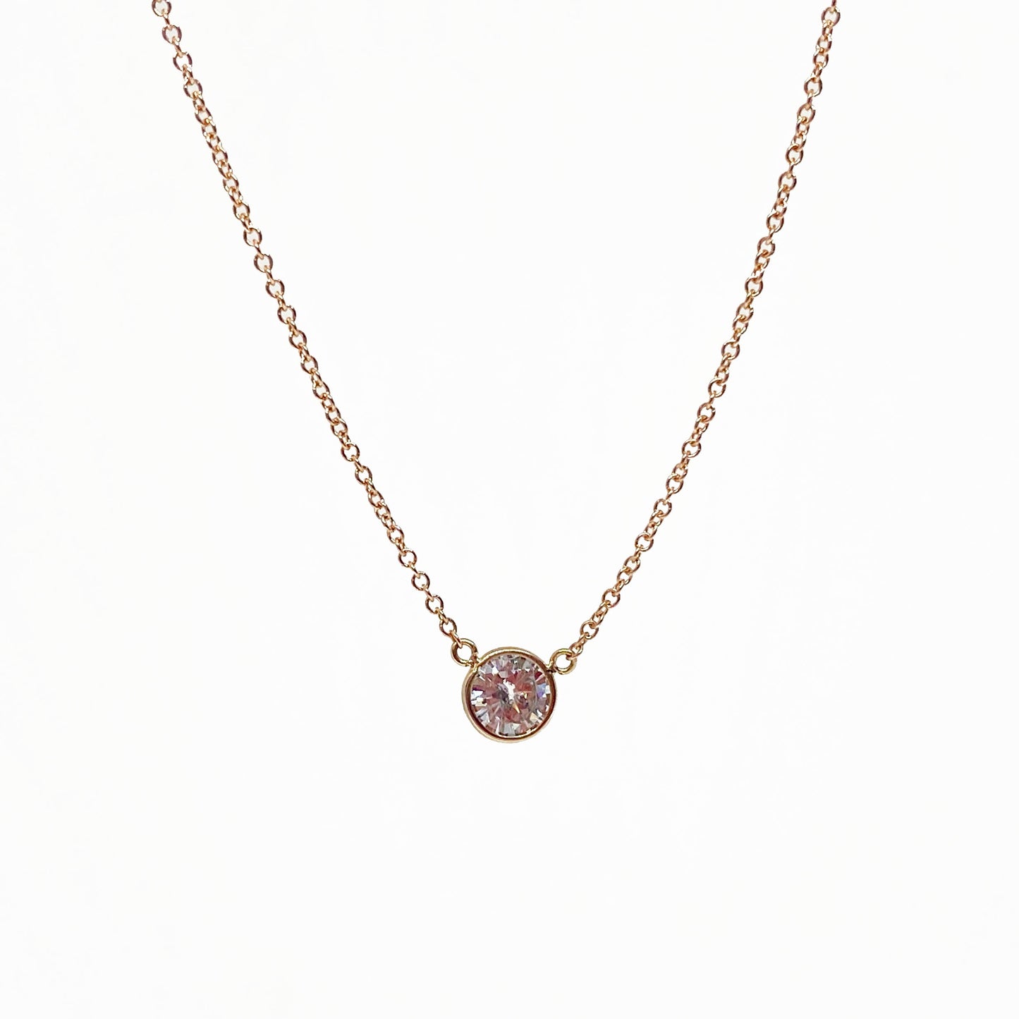 14k pink Solitaire Diamond Necklace 0.35ct - eklektic jewelry studio