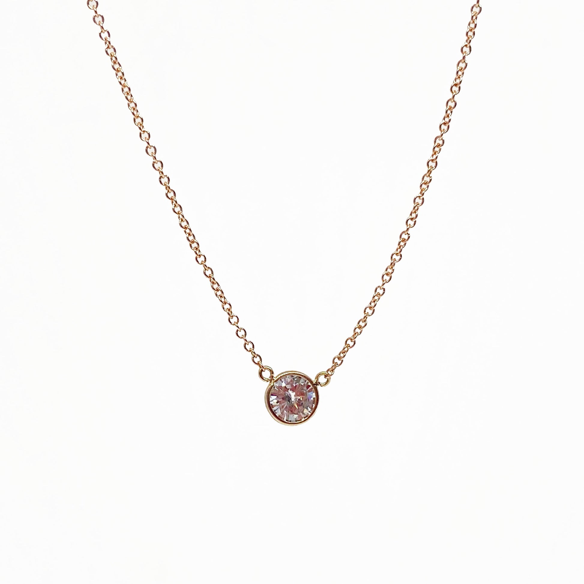 14k pink Solitaire Diamond Necklace 0.35ct - eklektic jewelry studio