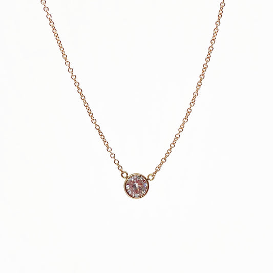 14k pink Solitaire Diamond Necklace 0.35ct - eklektic jewelry studio