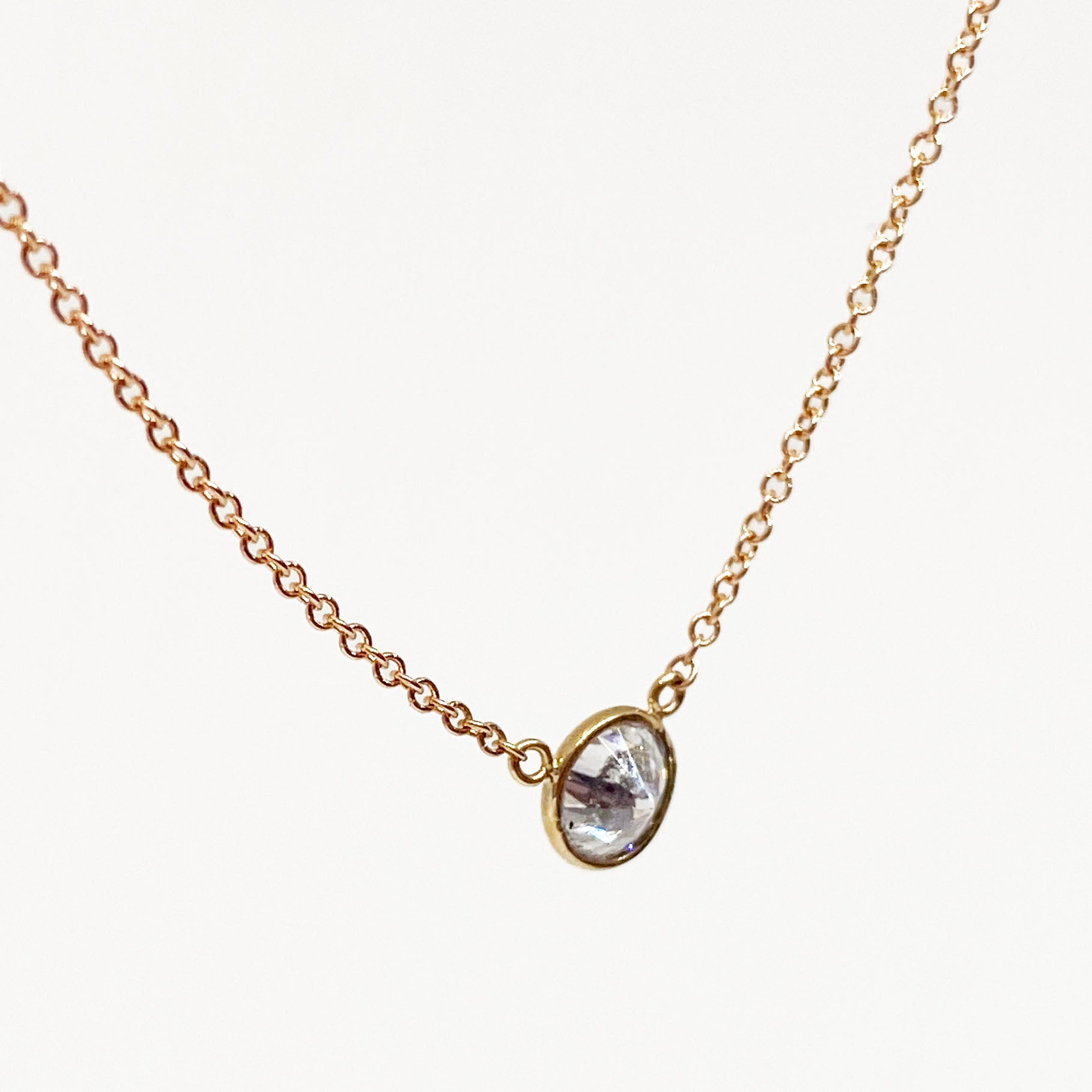 14k pink Solitaire Diamond Necklace 0.35ct - eklektic jewelry studio