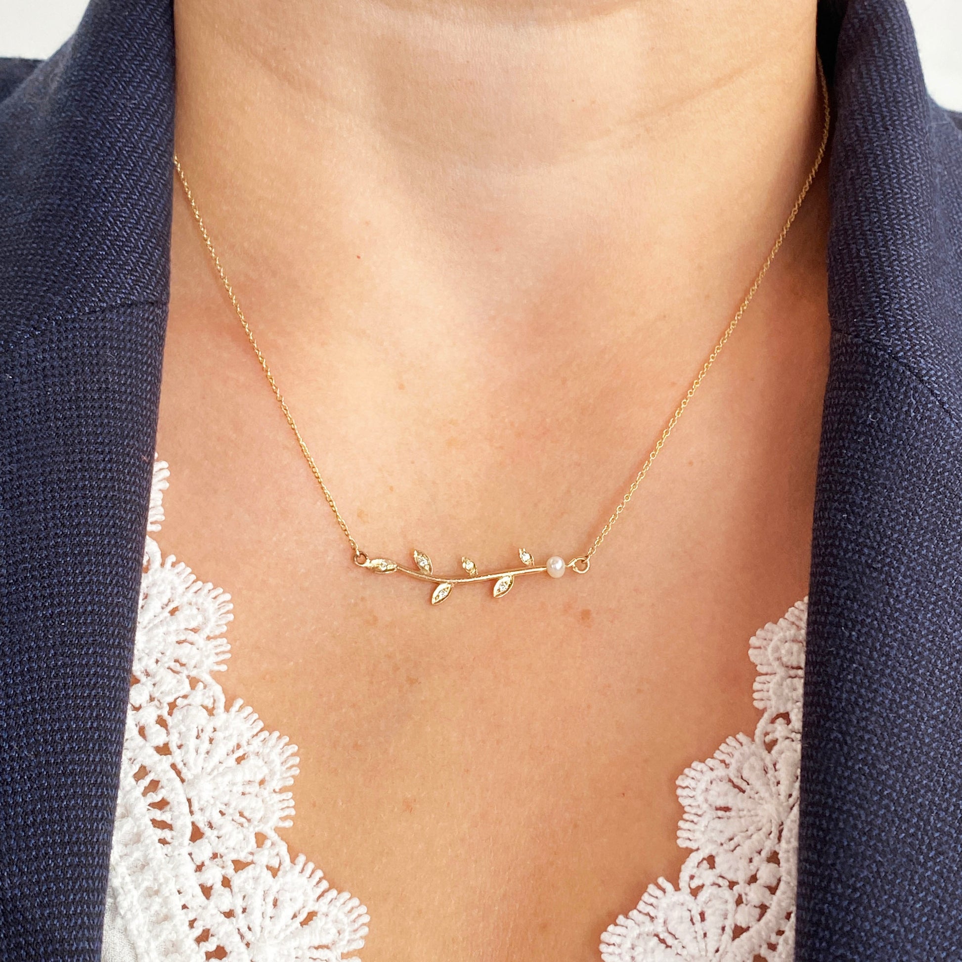 18ky Branch Necklace with Pearl - eklektic jewelry studio